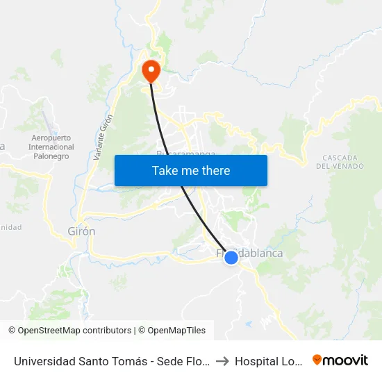 Universidad Santo Tomás - Sede Floridablanca (Autopista - Cl 195) to Hospital Local Del Norte map