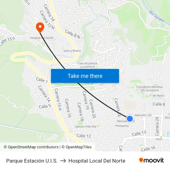 Parque Estación U.I.S. to Hospital Local Del Norte map