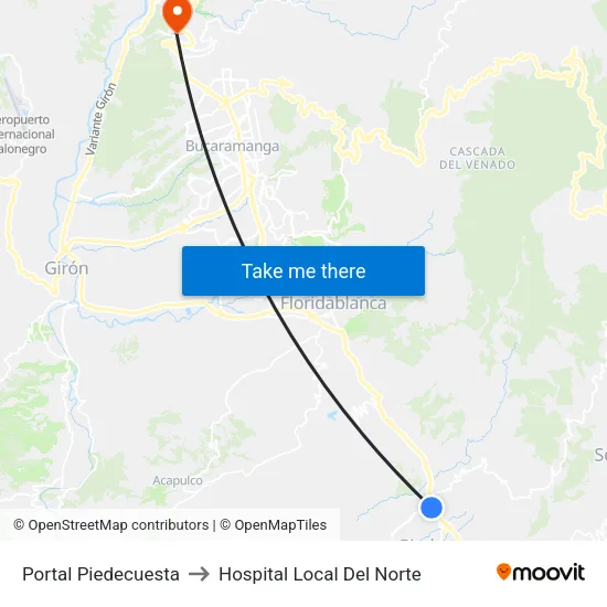 Portal Piedecuesta to Hospital Local Del Norte map