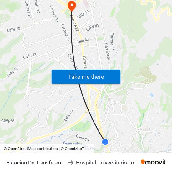 Estación De Transferencia Provenza to Hospital Universitario Los Comuneros map