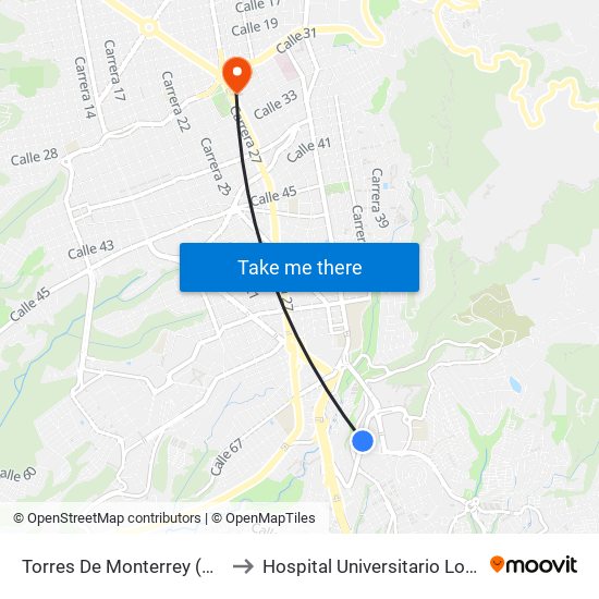 Torres De Monterrey (C.C. Cacique) to Hospital Universitario Los Comuneros map