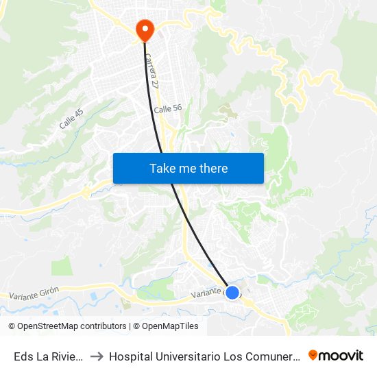 Eds La Riviera to Hospital Universitario Los Comuneros map