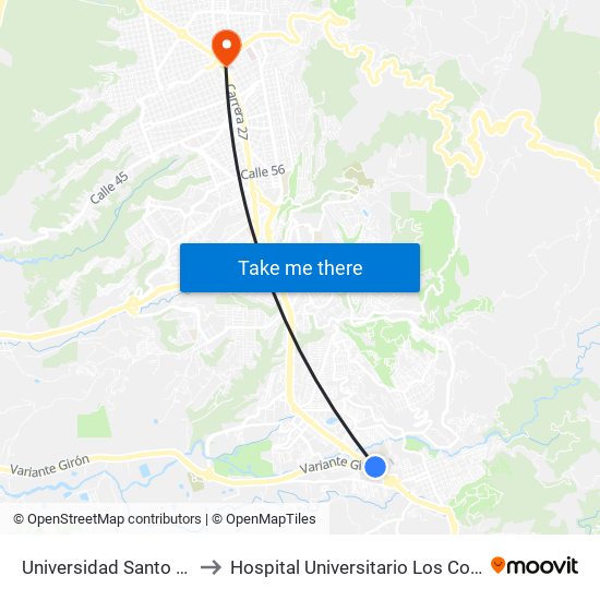 Universidad Santo Tomás to Hospital Universitario Los Comuneros map