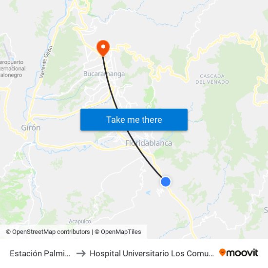 Estación Palmichal to Hospital Universitario Los Comuneros map
