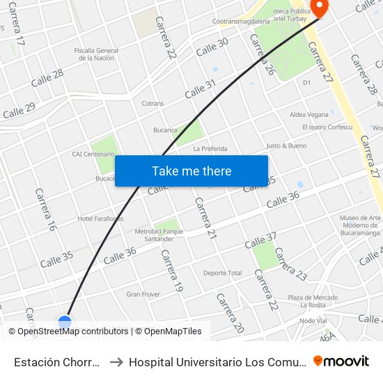 Estación Chorreras to Hospital Universitario Los Comuneros map