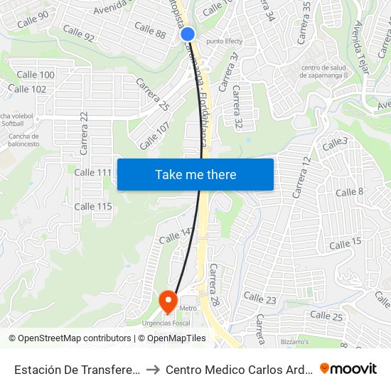 Estación De Transferencia Provenza to Centro Medico Carlos Ardila Lulle FOSCAL map