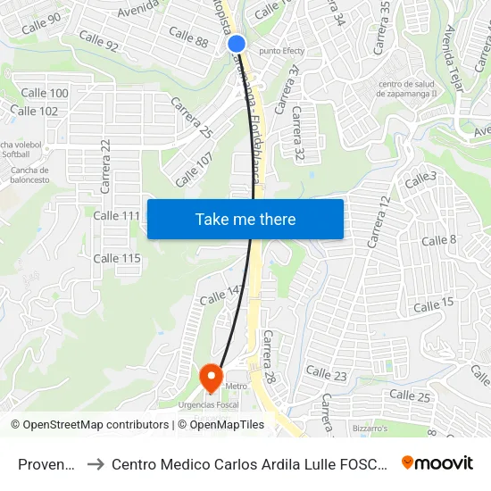 Provenza to Centro Medico Carlos Ardila Lulle FOSCAL map