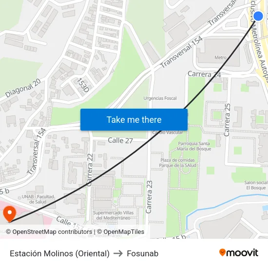 Estación Molinos (Oriental) to Fosunab map