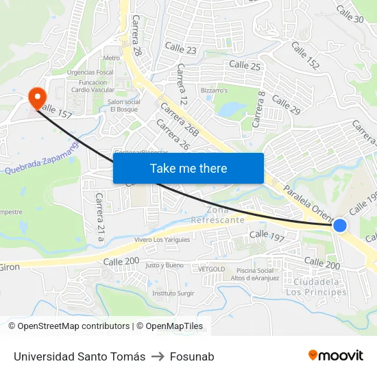 Universidad Santo Tomás - Sede Floridablanca (Autopista - Cl 195) to Fosunab map