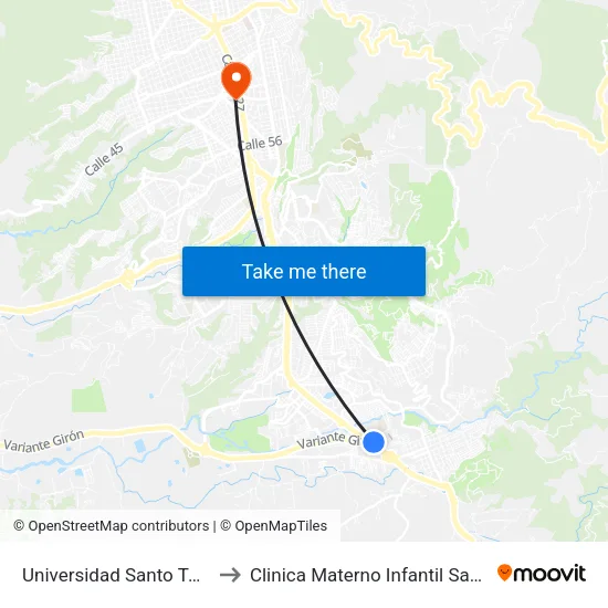 Universidad Santo Tomás - Sede Floridablanca (Autopista - Cl 195) to Clinica Materno Infantil San Luis map