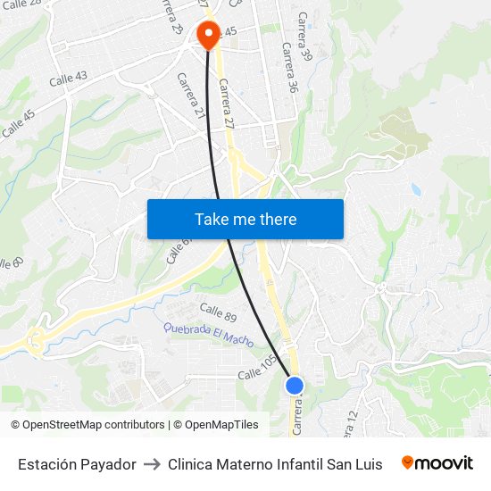 Estación Payador to Clinica Materno Infantil San Luis map