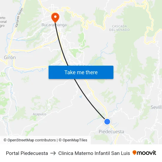 Portal Piedecuesta to Clinica Materno Infantil San Luis map