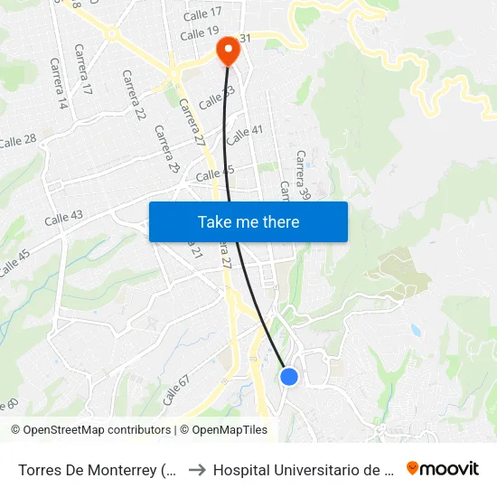 Centro Comercial Cacique (Tv 93 - Kr 33) to Hospital Universitario de Santander HUS map