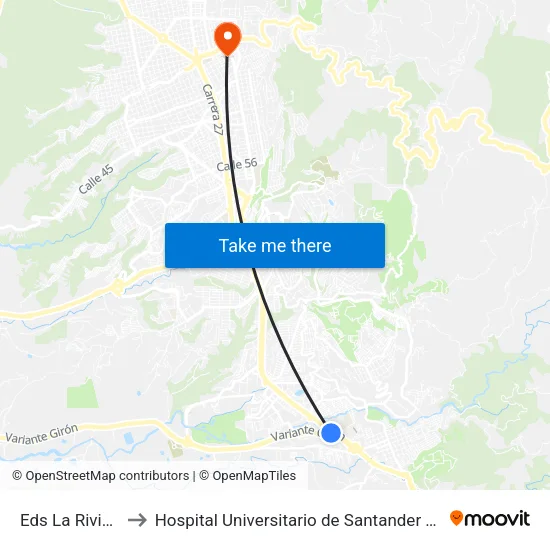 Intercambiador Reina De Paz (Autopista - Anillo Vial) to Hospital Universitario de Santander HUS map