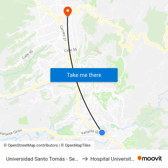 Universidad Santo Tomás - Sede Floridablanca (Autopista - Cl 195) to Hospital Universitario de Santander HUS map
