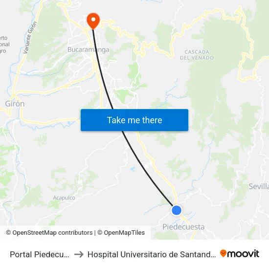 Portal Piedecuesta to Hospital Universitario de Santander HUS map