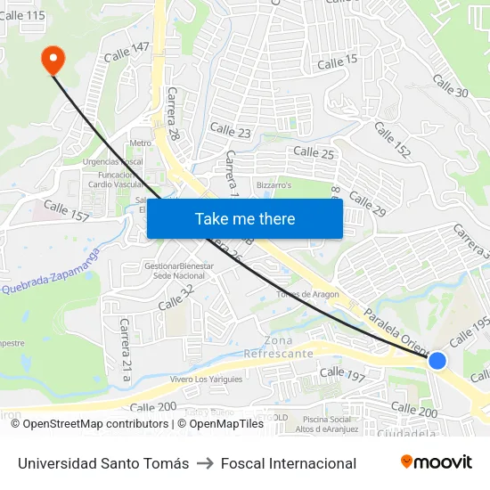 Universidad Santo Tomás - Sede Floridablanca (Autopista - Cl 195) to Foscal Internacional map