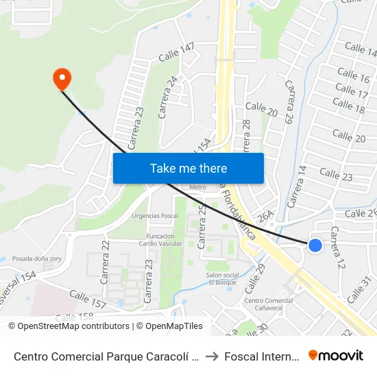 Centro Comercial Parque Caracolí (Cl 29 - Kr 12) to Foscal Internacional map