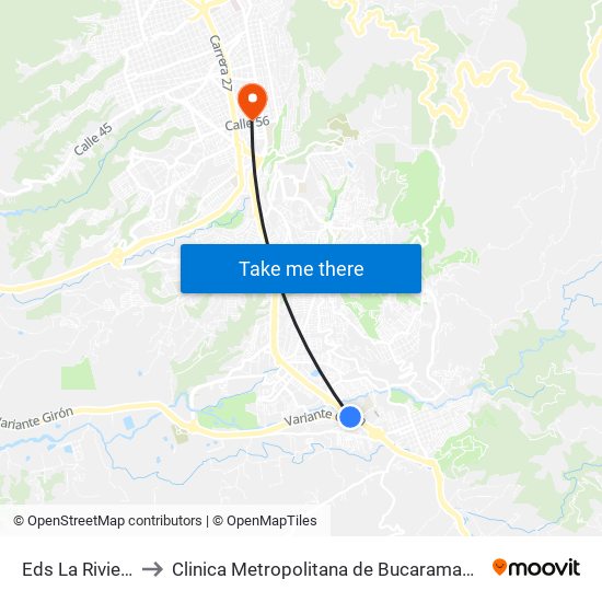 Eds La Riviera to Clinica Metropolitana de Bucaramanga map