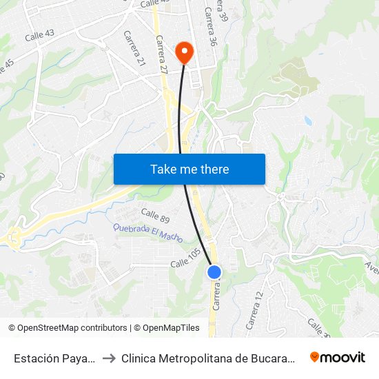 Estación Payador to Clinica Metropolitana de Bucaramanga map
