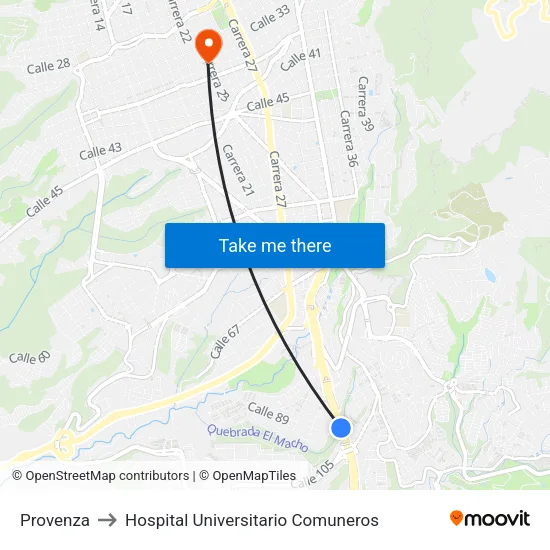 Provenza to Hospital Universitario Comuneros map