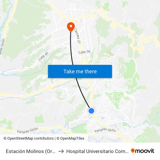 Estación Molinos (Oriental) to Hospital Universitario Comuneros map