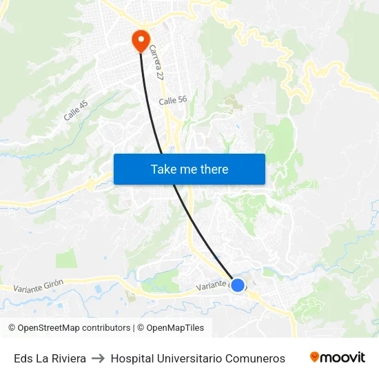 Intercambiador Reina De Paz (Autopista - Anillo Vial) to Hospital Universitario Comuneros map