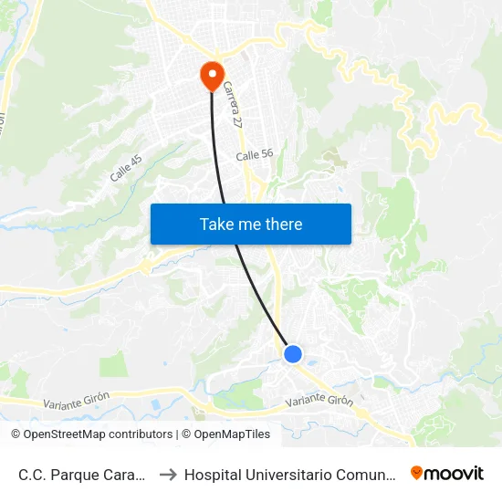 Centro Comercial Parque Caracolí (Cl 29 - Kr 12) to Hospital Universitario Comuneros map