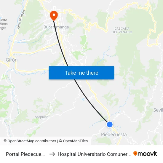 Portal Piedecuesta to Hospital Universitario Comuneros map
