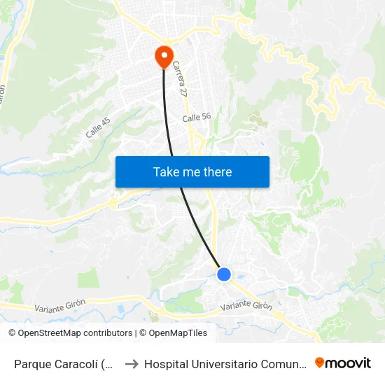 Centro Comercial Parque Caracolí (Autopista - Cl 30) to Hospital Universitario Comuneros map