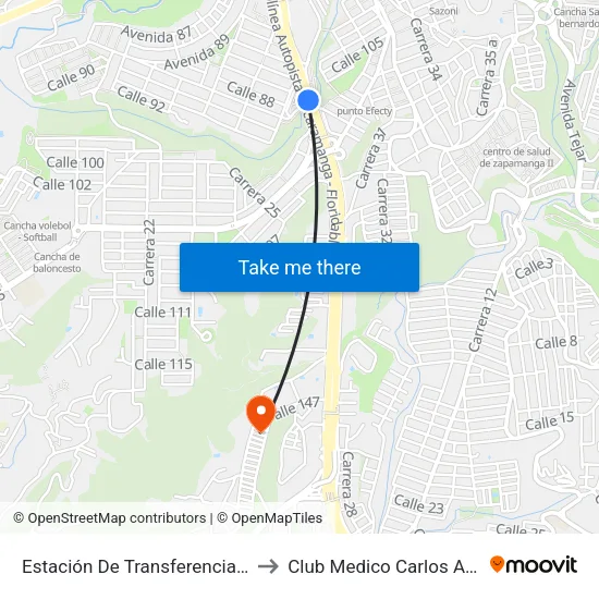 Provenza to Club Medico Carlos Ardila lülle map