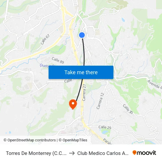 Centro Comercial Cacique (Tv 93 - Kr 33) to Club Medico Carlos Ardila lülle map