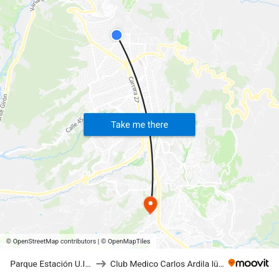 Parque Estación Uis to Club Medico Carlos Ardila lülle map