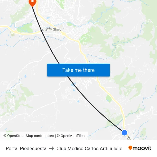 Portal Piedecuesta to Club Medico Carlos Ardila lülle map