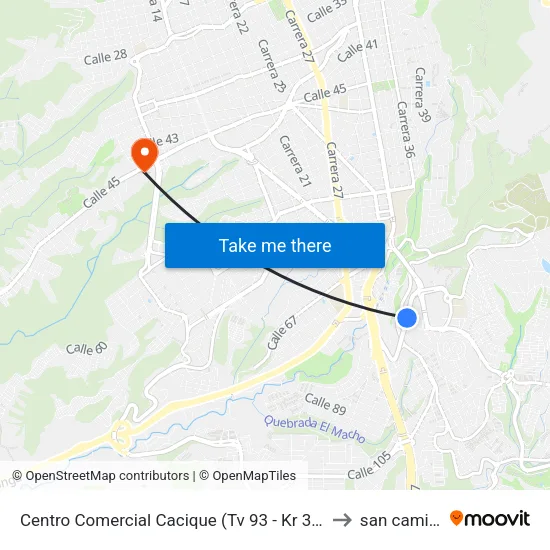 Centro Comercial Cacique (Tv 93 - Kr 33) to san camilo map