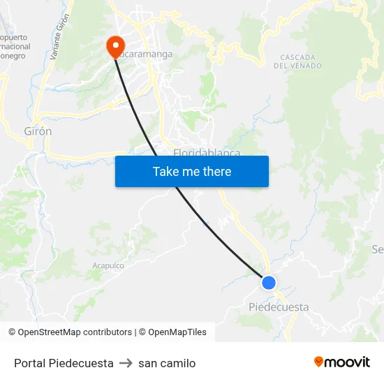 Portal Piedecuesta to san camilo map