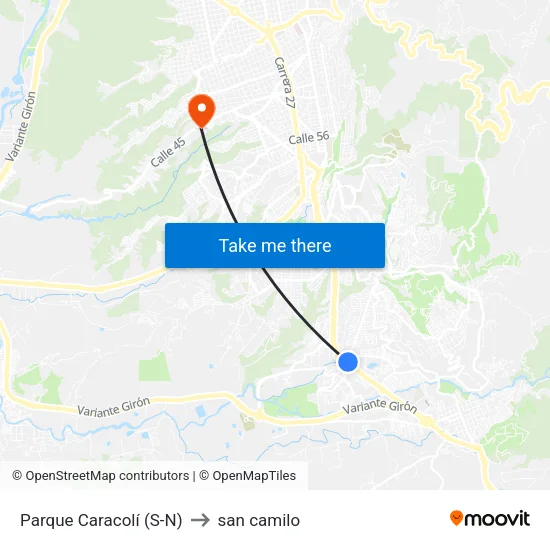 Centro Comercial Parque Caracolí (Autopista - Cl 30) to san camilo map