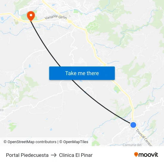 Portal Piedecuesta to Clinica El Pinar map