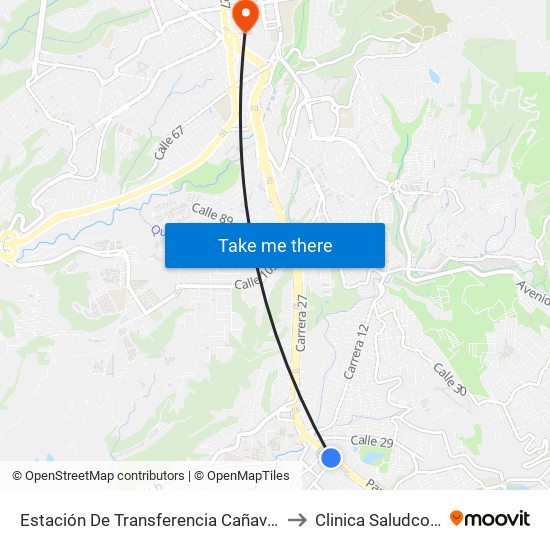 Estación De Transferencia Cañaveral to Clinica Saludcoop map