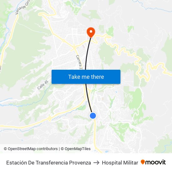 Estación De Transferencia Provenza to Hospital Militar map