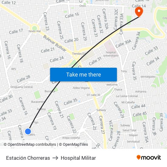 Estación Chorreras to Hospital Militar map