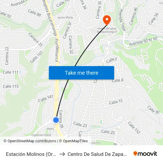 Estación Molinos (Oriental) to Centro De Salud De Zapamanga II map
