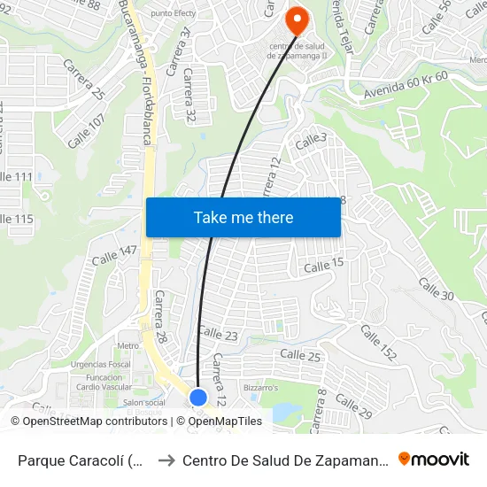 Centro Comercial Parque Caracolí (Autopista - Cl 30) to Centro De Salud De Zapamanga II map