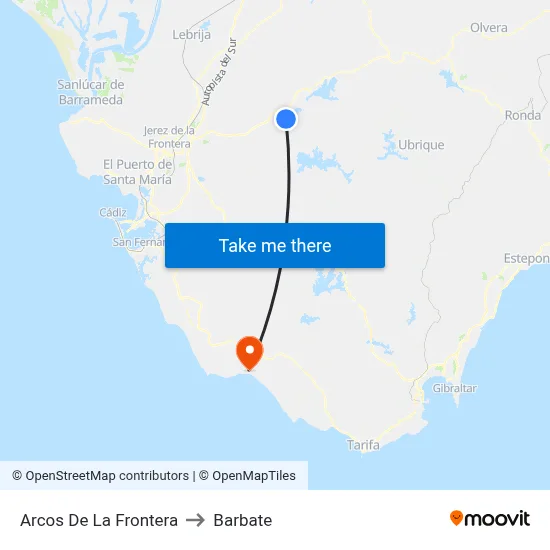 Arcos De La Frontera to Barbate map