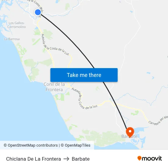 Chiclana De La Frontera to Barbate map