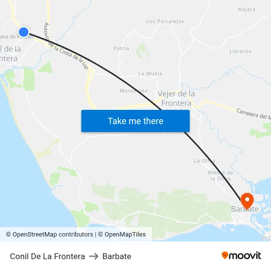 Conil De La Frontera to Barbate map