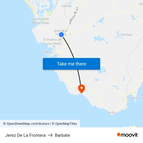Jerez De La Frontera to Barbate map