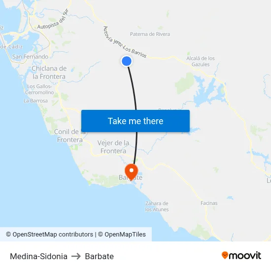 Medina-Sidonia to Barbate map