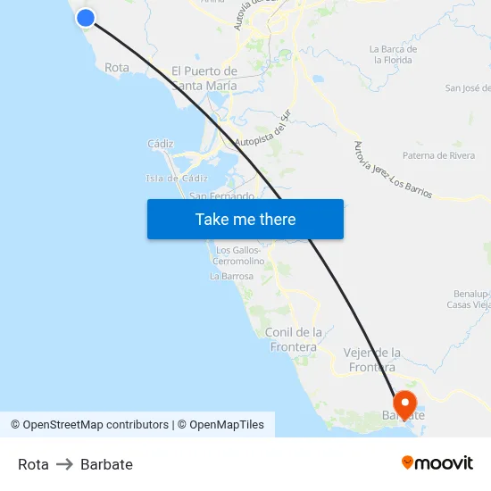 Rota to Barbate map