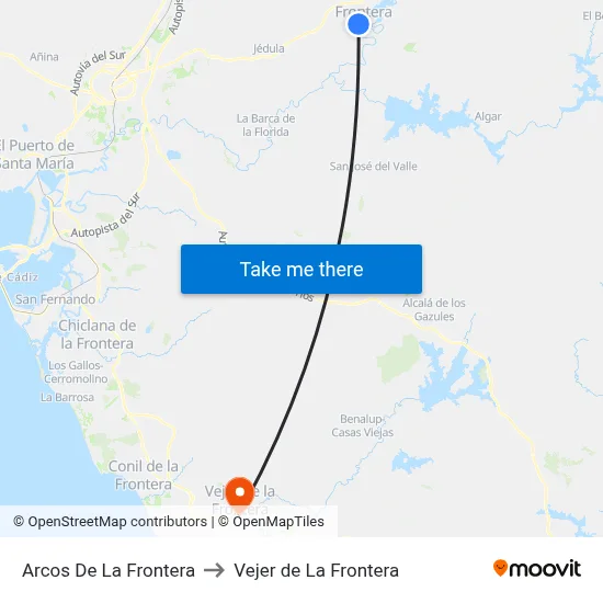 Arcos De La Frontera to Vejer de La Frontera map